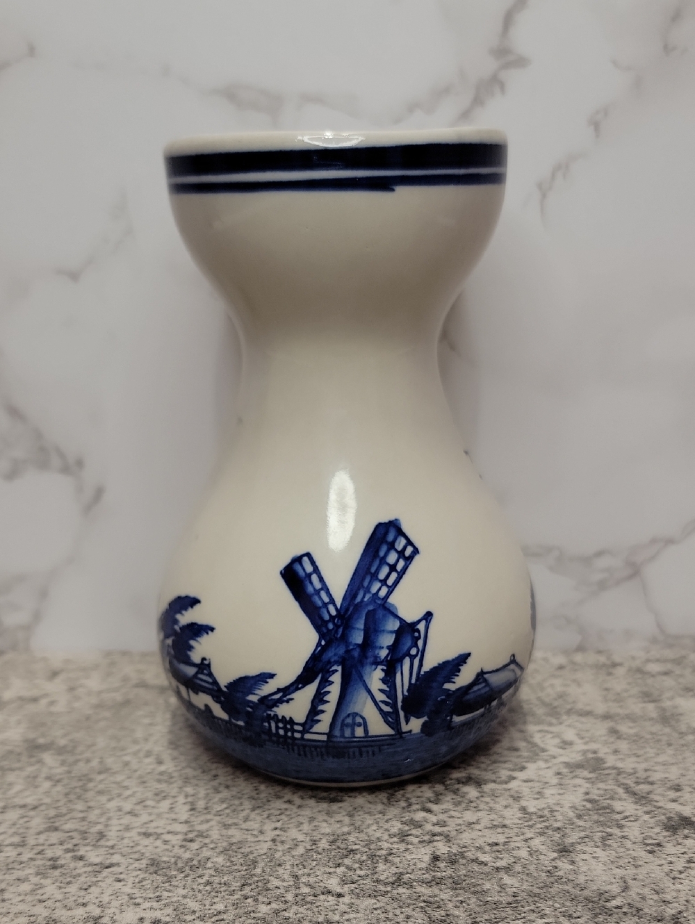 Vintage Delft Style Blue and White Windmill Vase